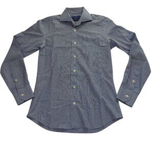 Sartoria Ambrosiana Mens Blue Plaid Long Sleeve Cotton Dress Shirt Size S